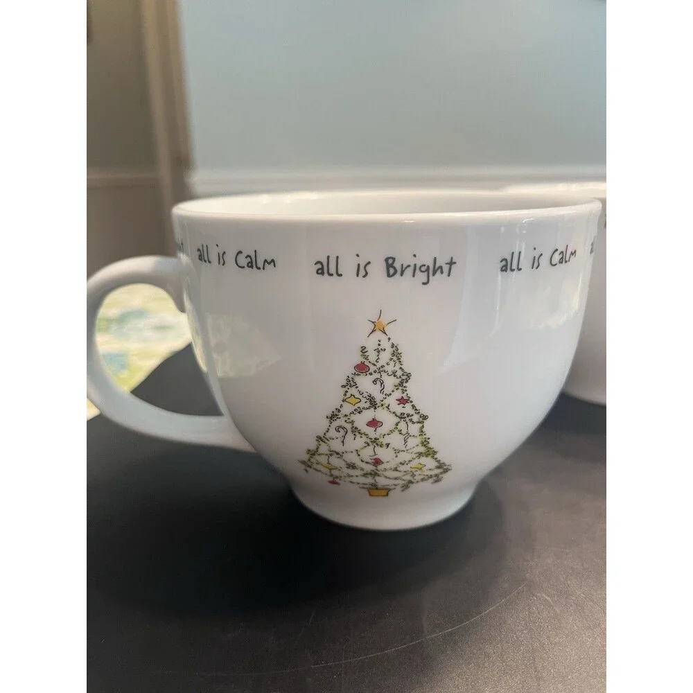 Pottery Barn Christmas Cheer Tree 20oz Coffee Mug Cups Set of 2